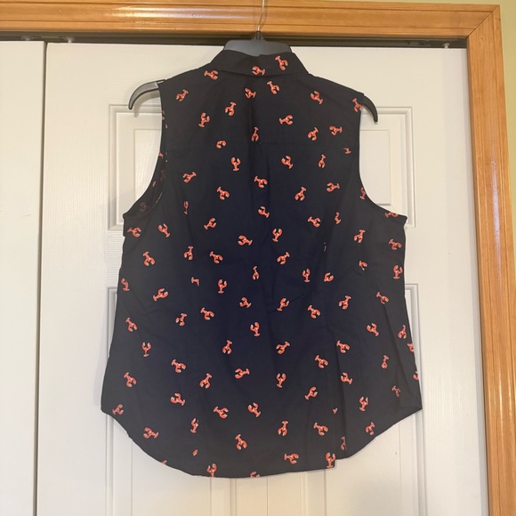 J. Crew Navy Button Down Sleeveless Blouse with Preppy Red Lobster Pattern - Picture 6 of 9